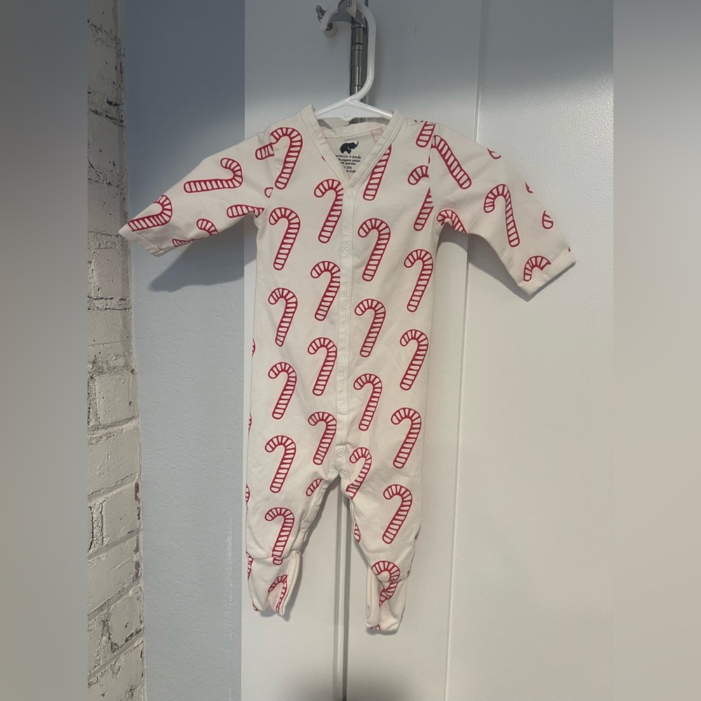 Baby Monica + Andy candy cane snap up onesie, size 0-3 month